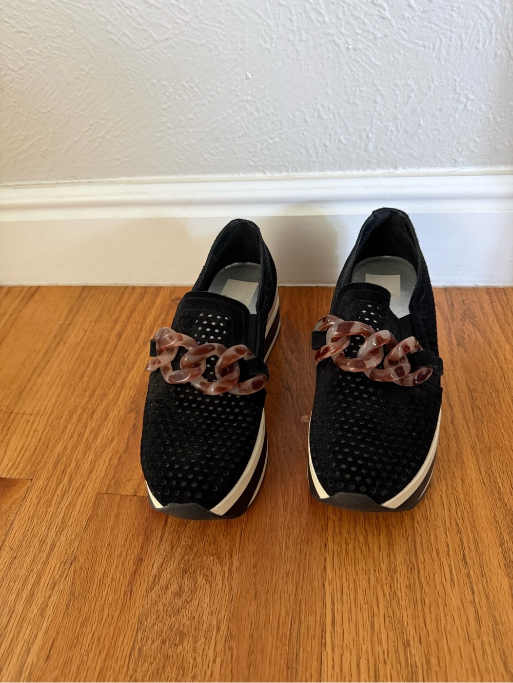 Dolce Vita Black Slip-On Sneakers with Tortoiseshell Chain